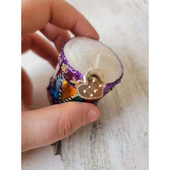 OWC glitter drum blown glass ornament Xmas decor - Picture 4 of 5